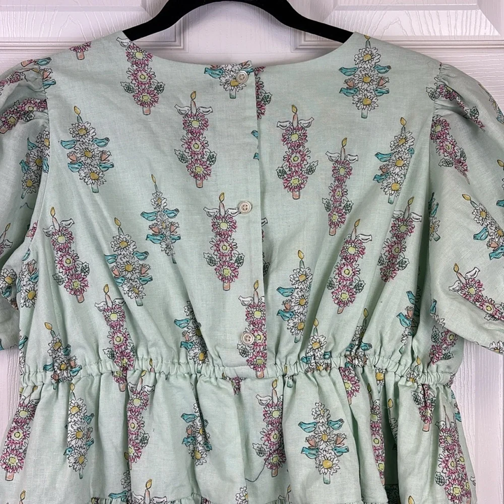 NWT Tea floral puff sleeve linen blend skirted dress sz 16